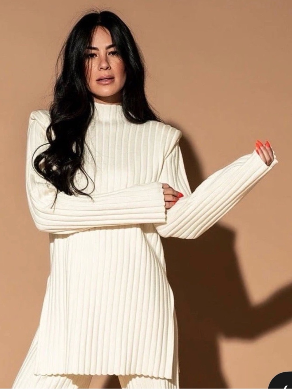 NWT Dressed in LALA New Era Ribbed Long Sleeve Ivory Viscose Blend Sweater Med